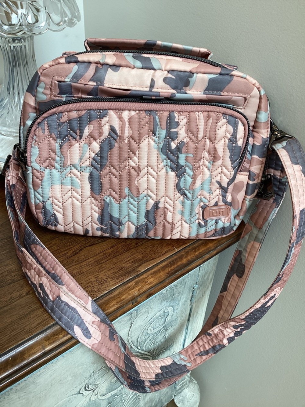 Lug Quilted ranger mini crossbody bag, camo rose